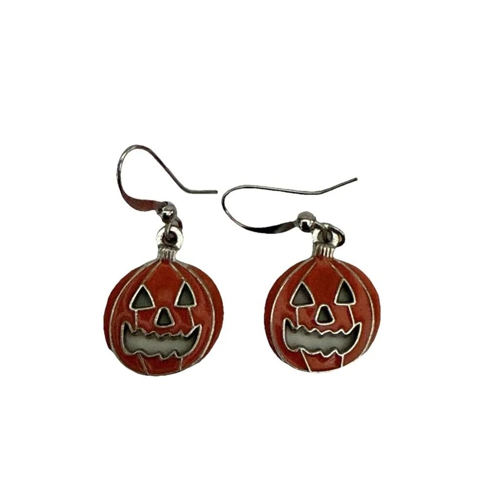 Jack O Lantern Pumpkin‎ Earrings Halloween Dangle